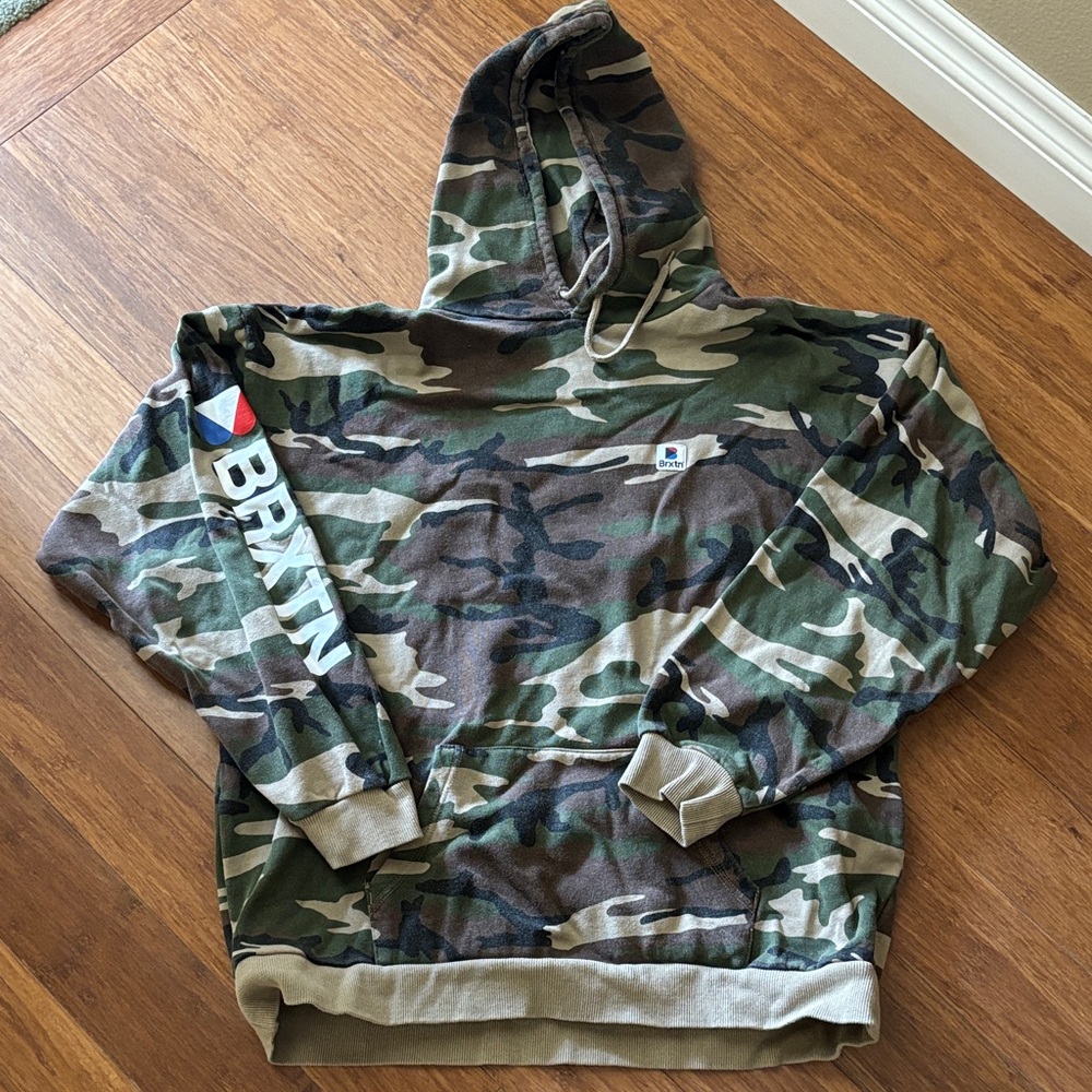 Brixton Camo Hooded Pullover in Green & Brown